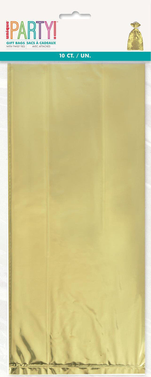 10 Metallic Gold Cello Bags 28CM H X 13CM W (11" X 5")