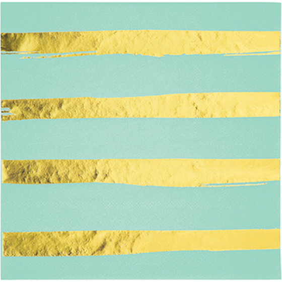TOUCH OF COLOUR FRESH MINT & GOLD FOIL STRIPED LUNCH NAPKINS 16pk
