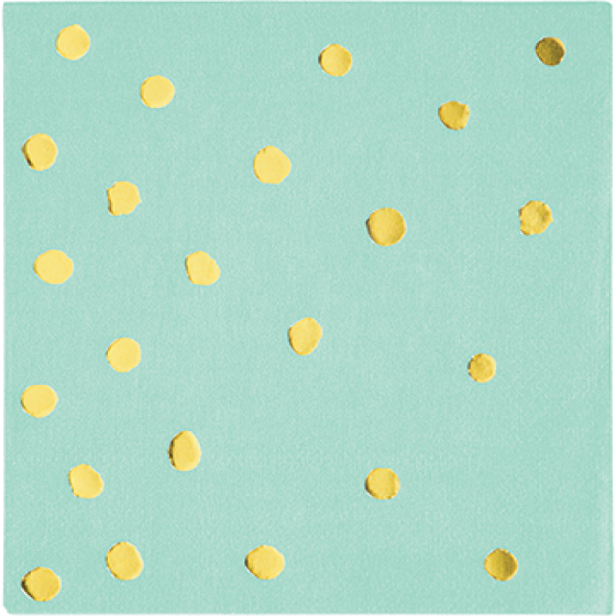 TOUCH OF COLOUR FRESH MINT & GOLD FOIL DOTS BEVERAGE NAPKINS 16pk