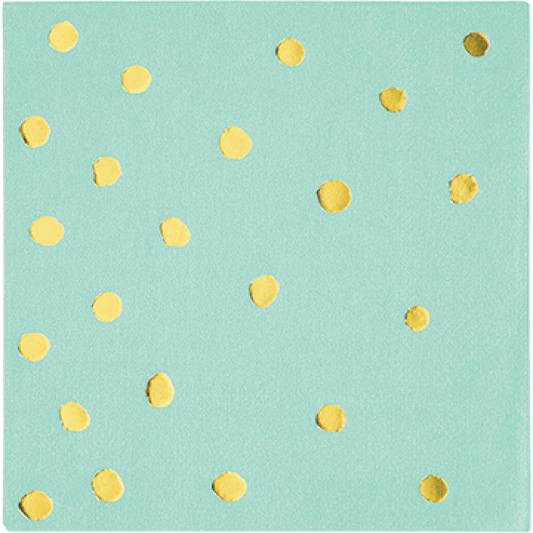 TOUCH OF COLOUR FRESH MINT & GOLD FOIL DOTS BEVERAGE NAPKINS 16pk