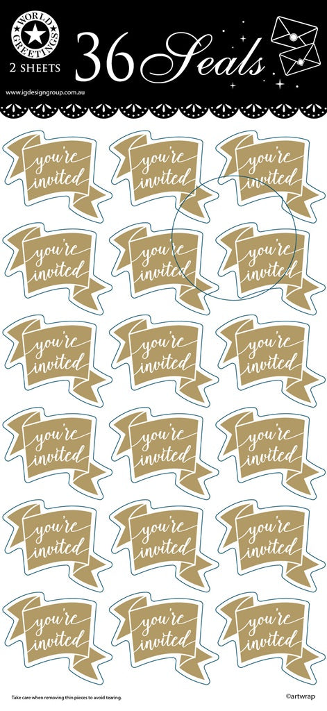 SEAL 2 Sheets YOURE INVITED Gold 36 seals