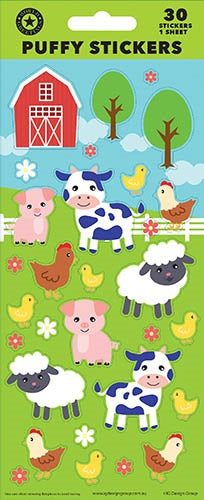 STICKER SHEET PUFFY FARM ANIMALS 30pk