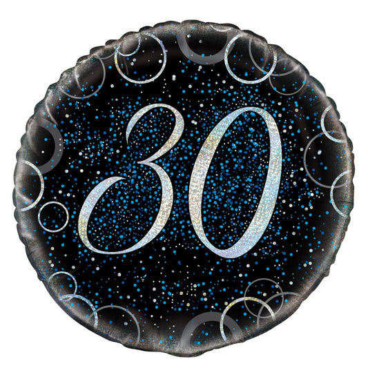Glitz Blue "30" Birthday 45cm (18") Foil Balloon