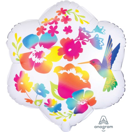 SATIN INFUSED WATERCOLOUR FLOWERS & HUMMINGBIRD 1pc