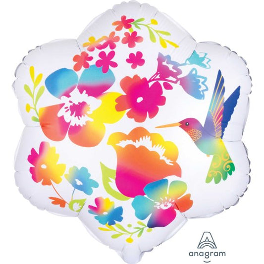 SATIN INFUSED WATERCOLOUR FLOWERS & HUMMINGBIRD 1pc