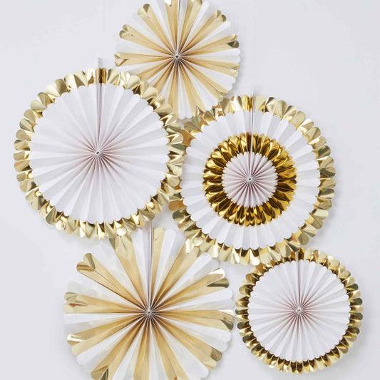 OH BABY! FAN DECORATIONS GOLD AND WHITE