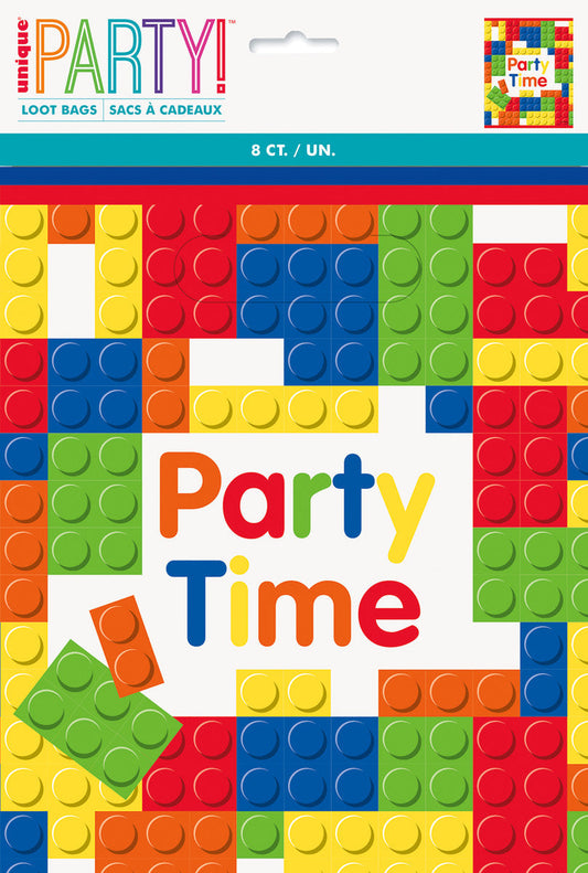 BUILDING BLOCKS BIRTHDAY 8 LOOT BAGS 22.5CM H X 18CM W (9" X 7.25")