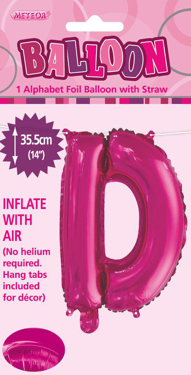 HOT PINK "D" ALPHABET FOIL BALLOON 35CM (14")
