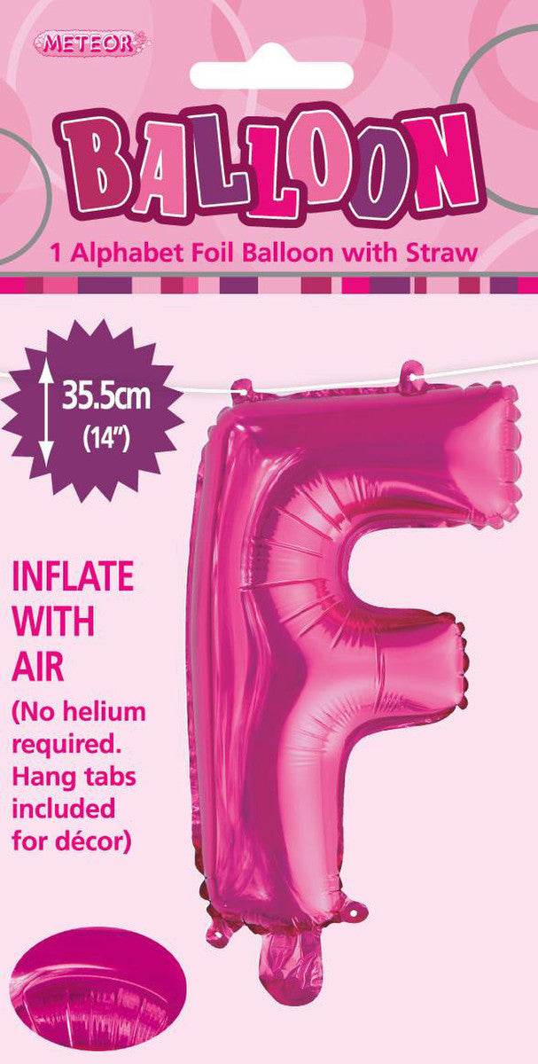 HOT PINK "F" ALPHABET FOIL BALLOON 35CM (14")