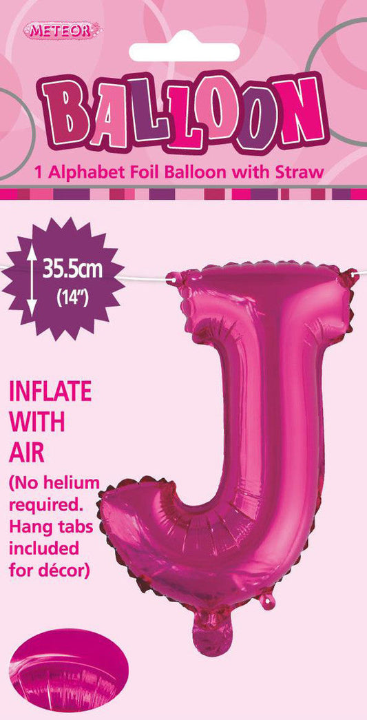 HOT PINK "J" ALPHABET FOIL BALLOON 35CM (14") Air fill only
