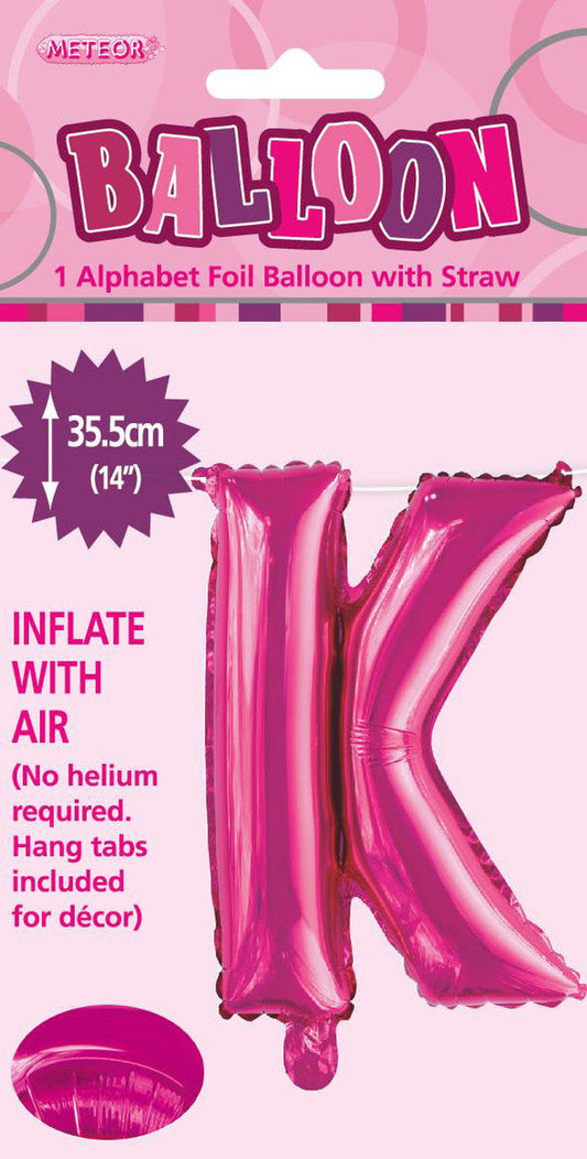 HOT PINK "K" ALPHABET FOIL BALLOON 35CM (14") Air Fill Only