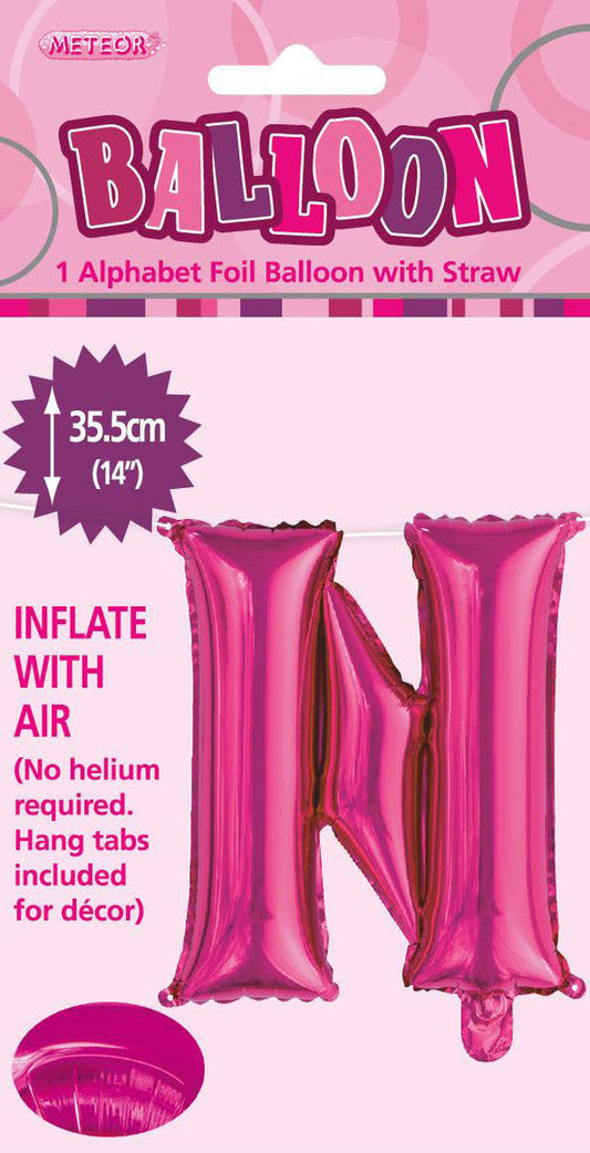 HOT PINK "N" ALPHABET FOIL BALLOON 35CM (14") Air Fill Only