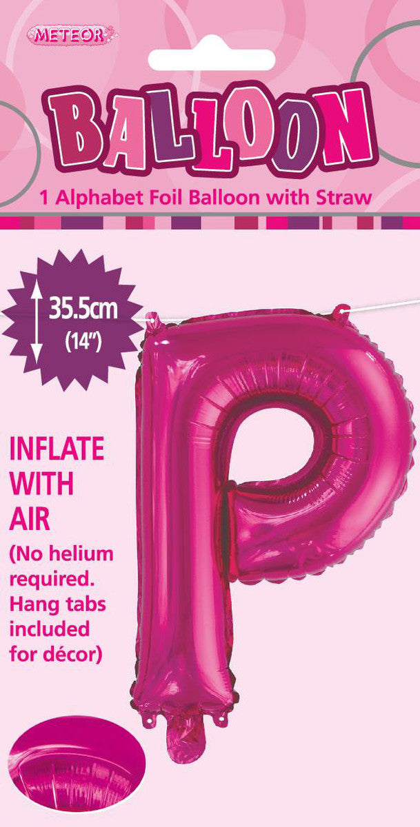 HOT PINK "P" ALPHABET FOIL BALLOON 35CM (14")