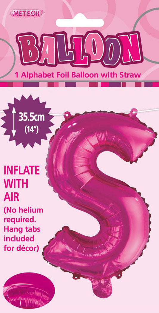 HOT PINK "S" ALPHABET FOIL BALLOON 35CM (14") Air Fill Only