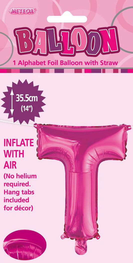 HOT PINK "T" ALPHABET FOIL BALLOON 35CM (14") Air Fill Only