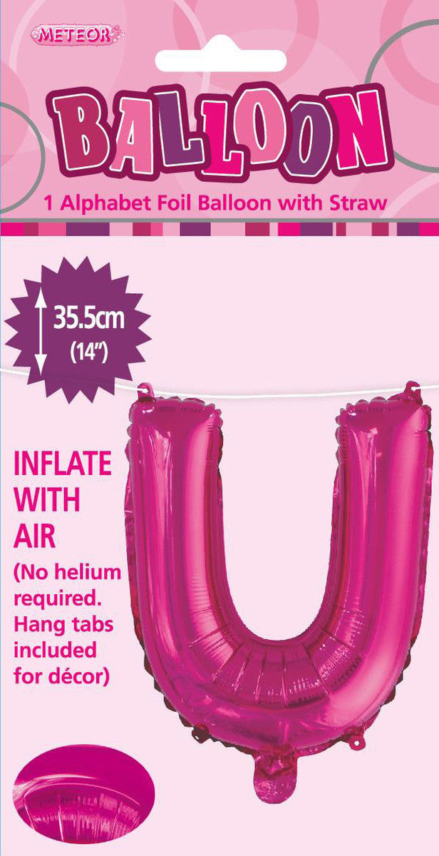 HOT PINK "U" ALPHABET FOIL BALLOON 35CM (14")