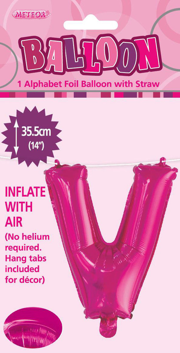 HOT PINK "V" ALPHABET FOIL BALLOON 35CM (14")