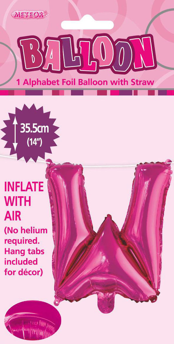 HOT PINK "W" ALPHABET FOIL BALLOON 35CM (14")