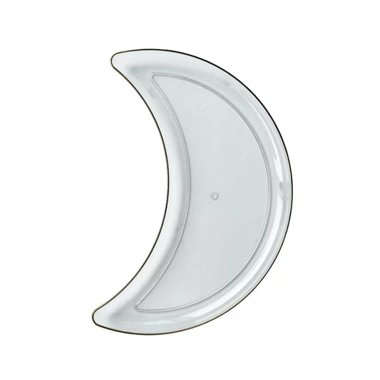 Moon Shape Plastic Reusable clear Plate with gold Rim 1pc 20*30cm