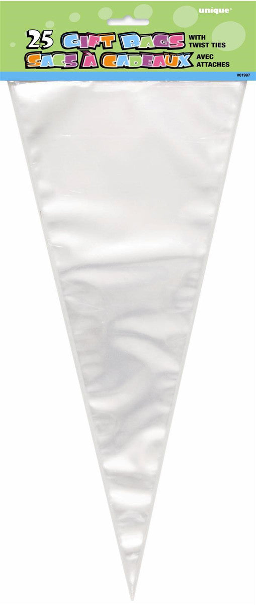 25 Cone Cello Bags - CLEAR 38cm H X 16.5CM W (15" X 6.5")