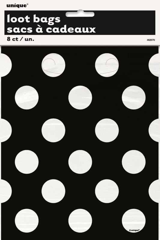 DOTS MIDNIGHT BLACK 8 LOOT BAGS 22.5CM H X 18CM W (9" X 7.25")