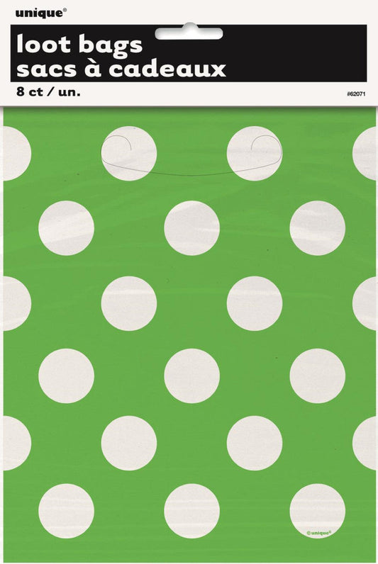 DOTS LIME GREEN 8 LOOTS BAGS 22.5CM H X 18CM W (9" X 7.25")