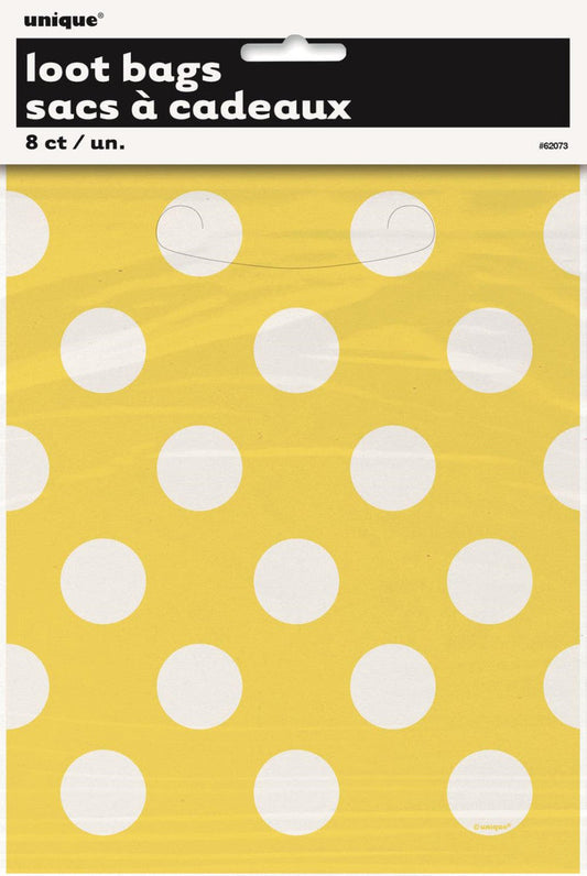 DOTS SUNFLOWER YELLOW 8 LOOT BAGS 22.5CM H X 18CM W (9" X 7.25")