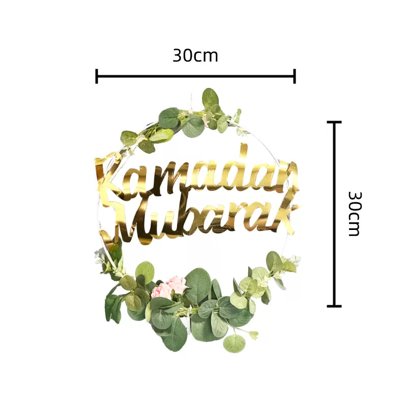 Ramadan Mubarak Wreath with Led Light 30*30cm 1pc