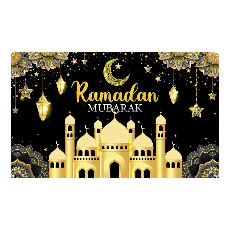 Ramadan Mubarak Banner – Black 100*150cm 1pc