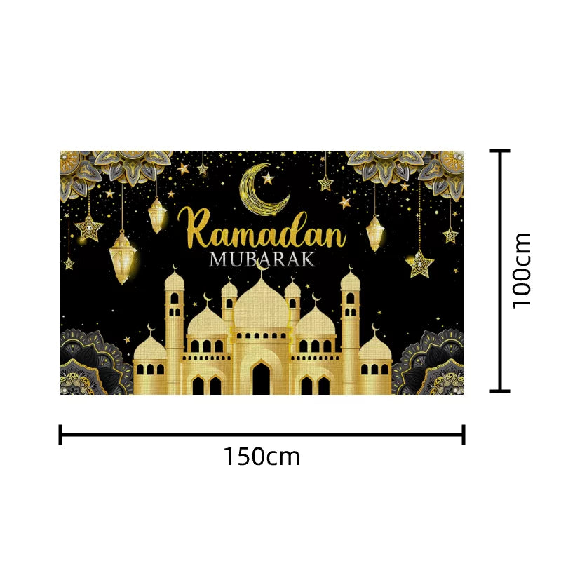 Ramadan Mubarak Banner – Black 100*150cm 1pc