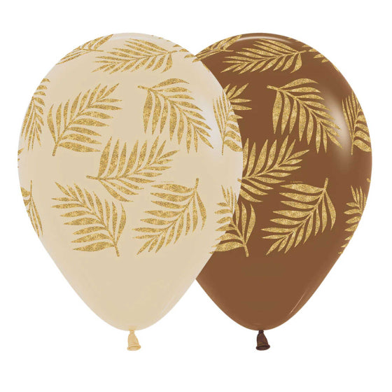 SEMPERTEX 30CM PALM LEAVES GOLD ON FASHION LATTE LATEX BALLOONS, 12PK