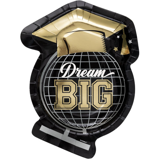 DREAM BIG 23.5CM (9.25") FOIL STAMPED GLOBE SHAPED PAPER PLATES 8pk