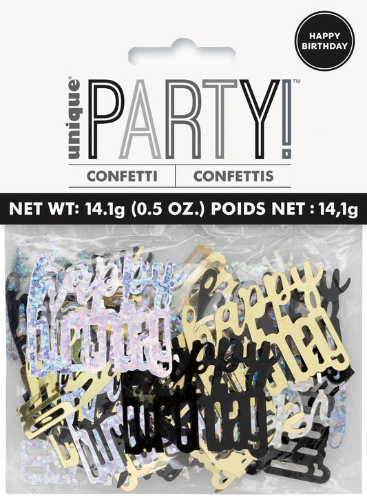 GLITZ BLACK, SILVER & GOLD HAPPY BIRTHDAY FOIL CONFETTI 14G (0.5OZ)
