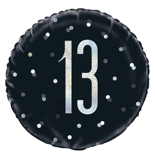 BLACK AND SILVER "13" 45CM (18") FOIL PRISMATIC BALLOON