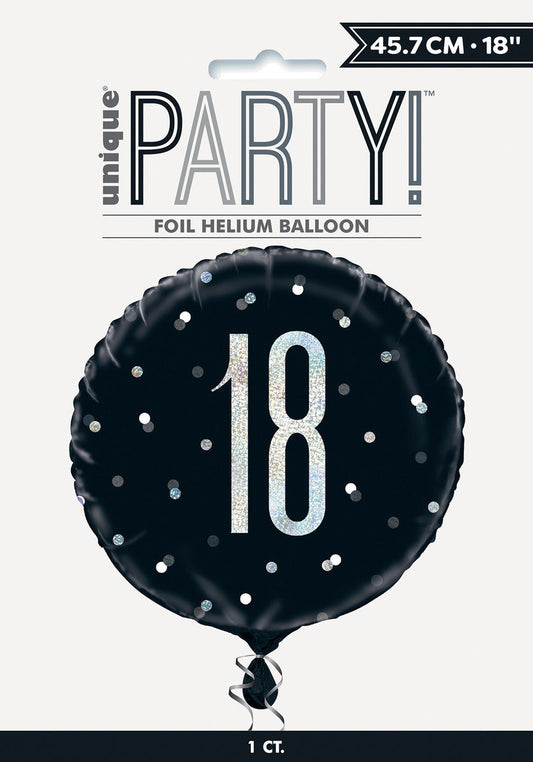BLACK AND SILVER "18" 45CM (18") FOIL PRISMATIC BALLOON
