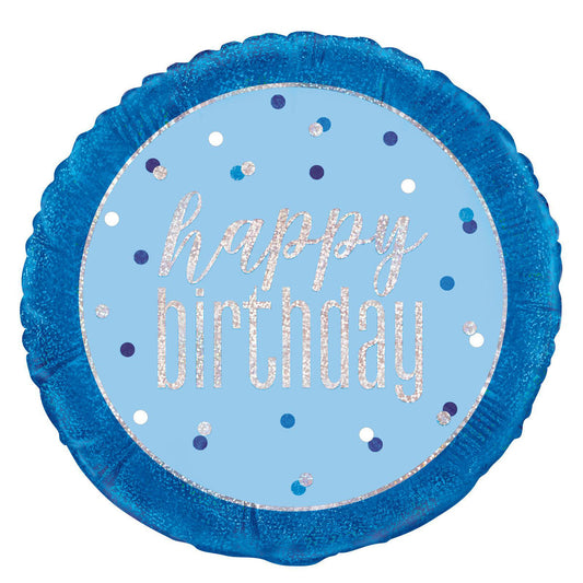 BLUE "HAPPY BIRTHDAY" 45CM (18") Foil Prismatic Balloon 1pc