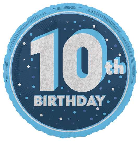 Glitz Blue "10th Birthday" 45cm (18") Foil Prismatic Balloon 1pc