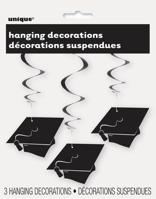 GRADUATION HATS 3 HANGING SWIRL DECORATIONS 90CM L (36")