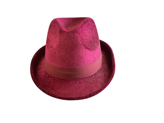 Fedora Velour Hat-Burgundy 1 Pcs