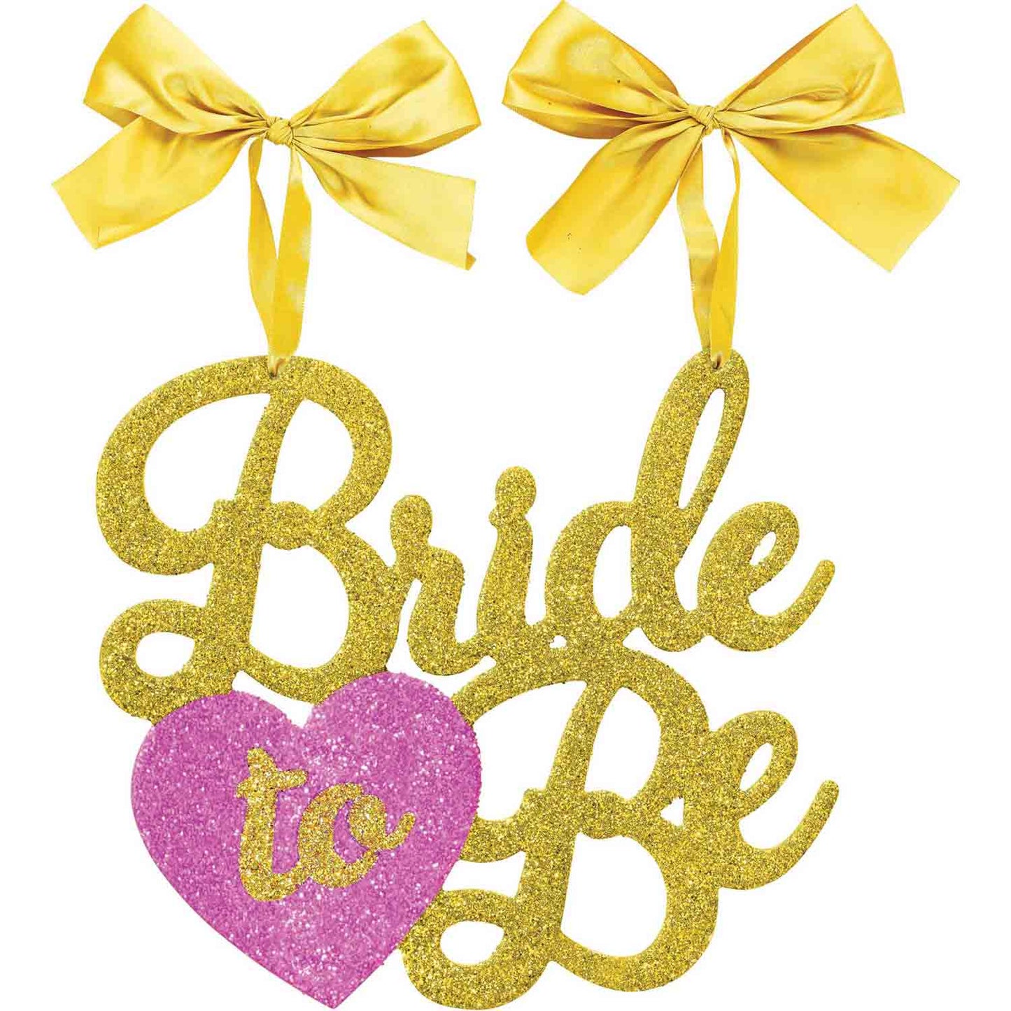 Bride to Be Gold & Pink Glittered MDF Hanging Sign & Ribbons NIS Packaging & Party Supply