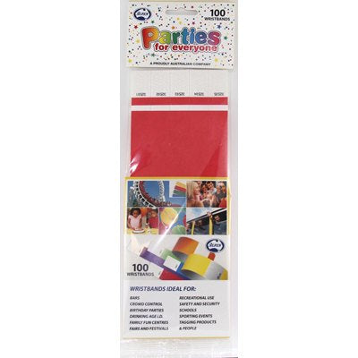 Buy Bright Red Tyvek Wristband 100pk at NIS Packaging & Party Supply Brisbane, Logan, Gold Coast, Sydney, Melbourne, Australia