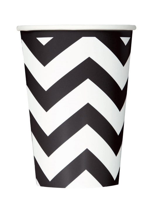 CHEVRON MIDNIGHT BLACK 355ML (12OZ) PAPER CUPS 6pk NIS Packaging & Party Supply