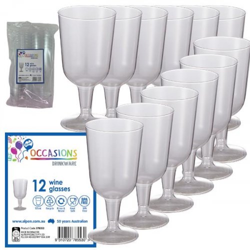 Clear Plastic Wine Glass 175ml Pack 12 NIS Packaging & Party Supply