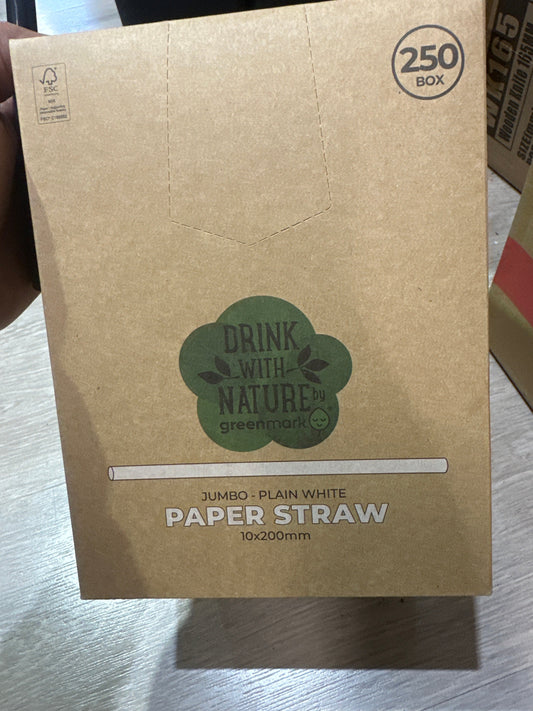 Jumbo plain white paper straw 250 pk