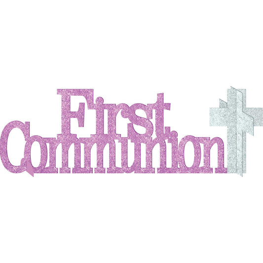 First Communion Pink & Silver Glittered Cardboard Centrepiece NIS Packaging & Party Supply