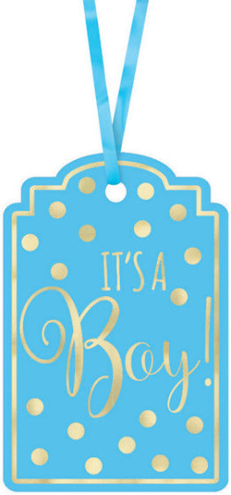 Foil-Stamped Paper Tags IT'S A BOY - BLUE 25pk NIS Packaging & Party Supply