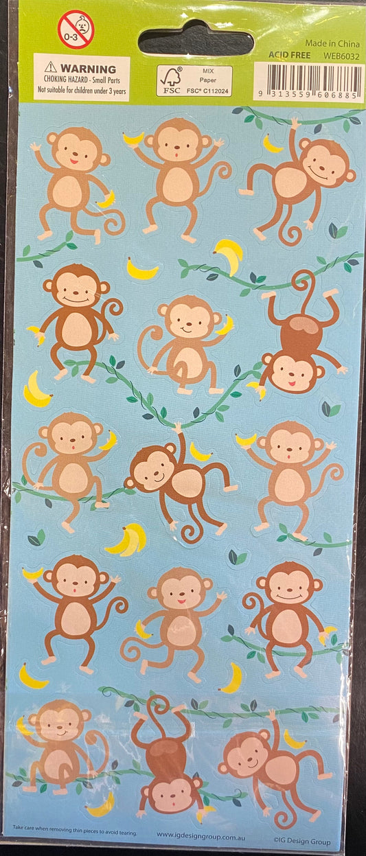Monkey Sticker Sheet 53 Stickers 2 Sheets