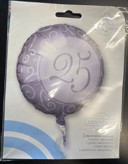 Silver 25 Printed Round foil balloon 43cm