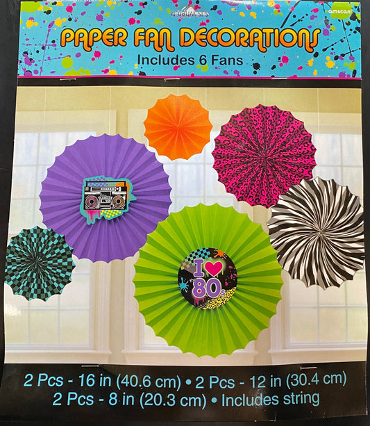 80's Paper Fan Decoration 6pk