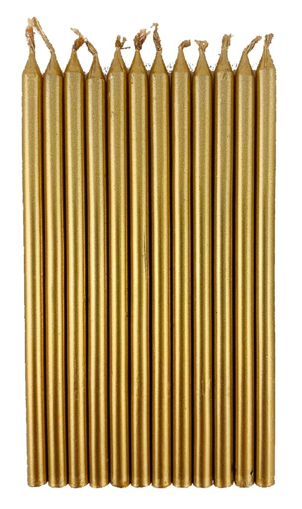 Gold Metallic Slim Candles 120mm with Holders NIS Traders